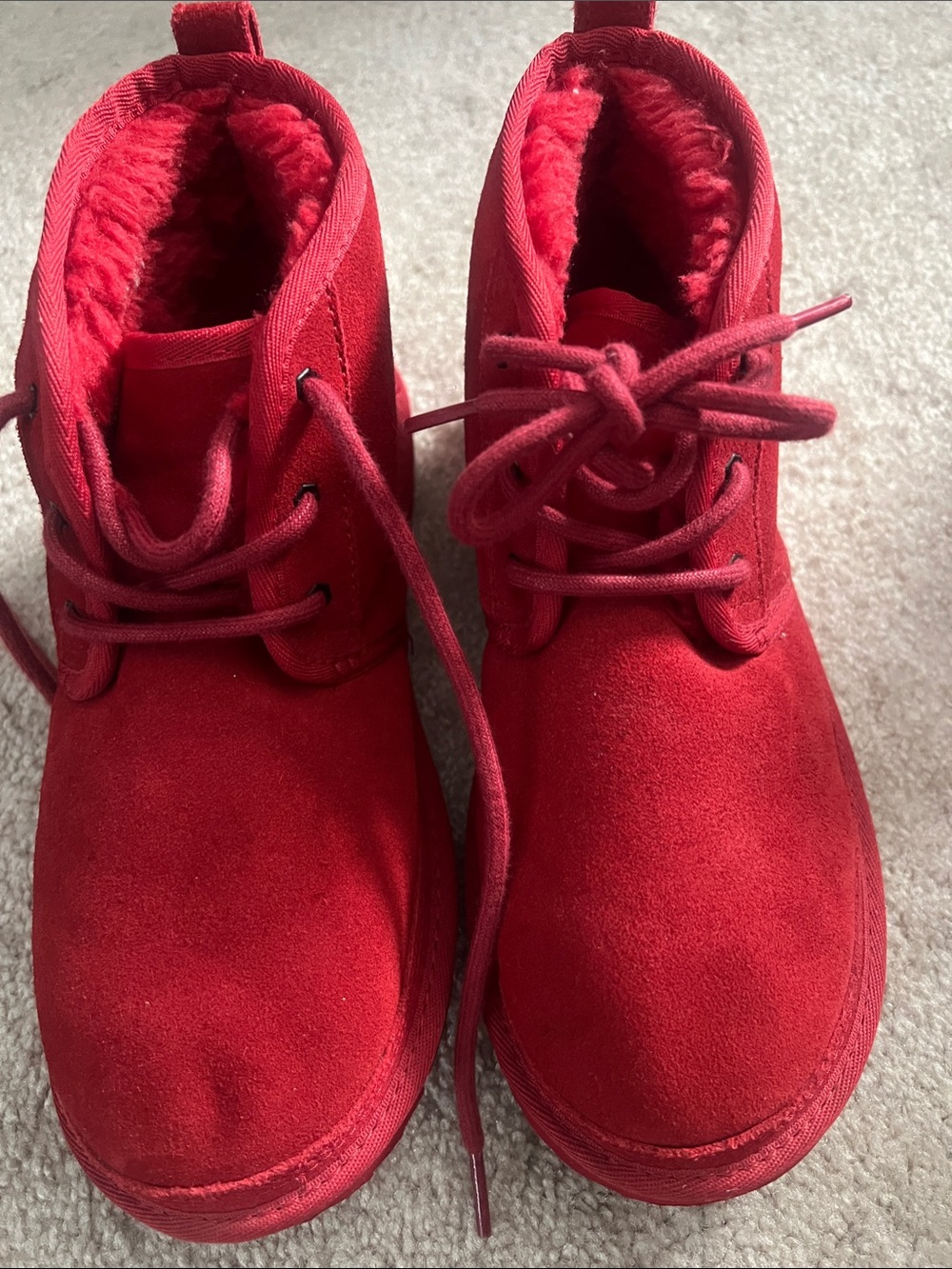 UGG Kids Red Suede Lace-Up Ankle Boots